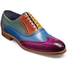 New Handmade men multicolor Brogue Shoes - Blue Hand Painted,Men spectator shoes - £113.88 GBP