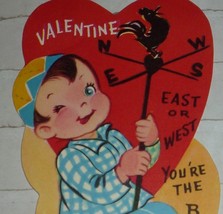 Cute Boy Hanging Onto a Weather Vane Vintage 1950&#39;s Valentine Card - £3.76 GBP