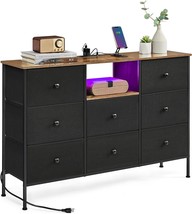Songmics Dresser With Power Outlets And Led Lights, Fabric Chest Of Draw... - $103.97