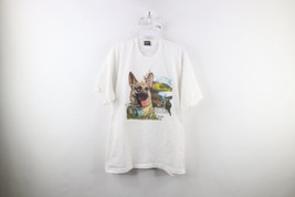 Vintage 90s Mens XL Spell Out German Shepherd Dog Short Sleeve T-Shirt White USA - £47.70 GBP