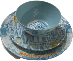 Margaritaville 90s Melamine Blue Dinner Salad Plate Tie Dye Bowl Set (3) New - £16.81 GBP