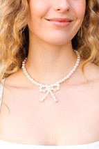 Fashion Pearl Bow Tie Adjustable Necklace - £8.88 GBP