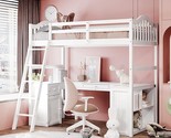Wooden White Loft Bed Twin Size With Built-In Desk, Drawers, Cabinet And... - £699.04 GBP