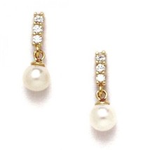 14K Solid Yellow Gold Genuine White Pearl Stud Earrings Screw Back ER-S294 - £203.59 GBP