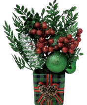 Small Buffalo Check Plaid Green Glitter Bouquet Tabletop Christmas Decoration image 2