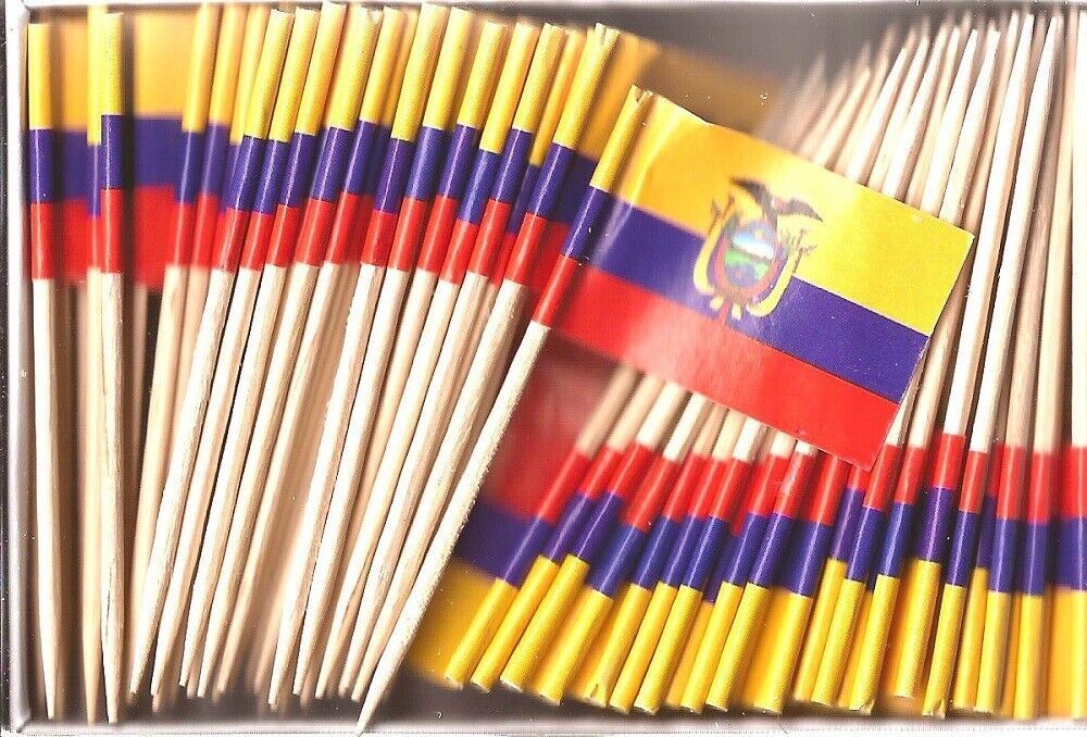 One Box of 100 Ecuador Toothpick Flags, 100 Small Mini Cupcake Flags - $7.90