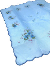 Vtg Chiffon Handkerchief Hankie Blue Floral Flowers Scallop Edge 1950s L... - £14.82 GBP