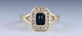 2.45Ct Emerald Cut Blue Sapphire &amp; Diamond Channel Set Ring 14k Yellow Gold Over - £82.20 GBP