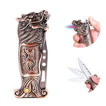 Loong Pattern Retro Butane Gas Lighter with Clasp Folding Knife Tool (sa... - $17.99