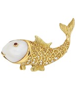 18k Yellow Gold Cultured Pearl Fish Brooch w/ Yellow and White Diamond A... - $3,438.42 CAD