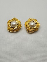Authentic Givenchy Gold-tone Faux Pearl Flower Clip-On Earrings - £190.79 GBP