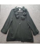 Soft Surroundings Cardigan Sweater Womens 2X Green Knit Rosette Alpaca P... - $27.79