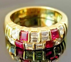 2.65Ct Diamond Red Ruby 18k Yellow Gold Over Engagement Wedding Band Ring - £81.59 GBP