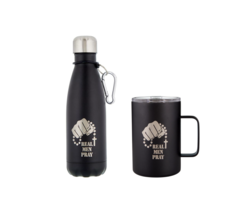 &quot;Real Men Pray&quot; Black Insulated Coffee Mug &amp; Water Bottle Set Catholic - $29.99