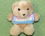 VINTAGE RUSS MINI TEDDY BEAR STUFFED ANIMAL 4.5&quot; TAN PLUSH PINK STRIPED ... - $4.50