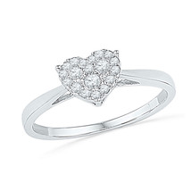 10k White Gold Womens Round Diamond Simple Heart Cluster Ring 1/6 Cttw - £281.72 GBP