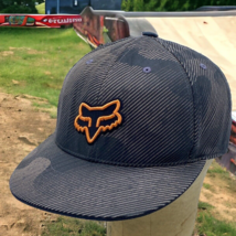 Fox Racing 210 Fitted Cap Hat Mens 6 7/8 - 7 1/4 Black Orange Striped Flat Brim - £11.11 GBP