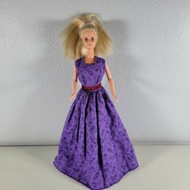 Barbie Doll 1966 Stamped Purple Dress Mattel Green Earrings Size 12"  - $12.96