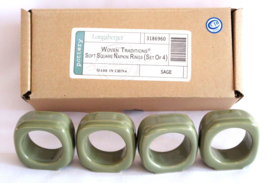 4 Longaberger Pottery Napkin Rings Woven Traditions Sage Brand New Very Rare - £24.07 GBP