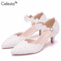 Celesta Wedding Shoes Bridal Heel Shoes Elegant And Simple Lace Flower Wedding P - £44.74 GBP