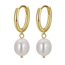 Classic Elegance: 925 Sterling Silver Natural Freshwater Pearl Hoop Earrings for - £24.78 GBP