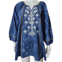 New Calessa Women&#39;s Blue Aztec Embroidered Tunic Top Casual Colorful 1X(... - $35.95