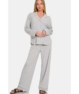 Zenana Button Down Long Sleeve Top and Pants Lounge Set - $46.39