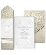 Gold Shimmer Pocket Wedding Invitations Embossed Traditional Scroll Design - £549.07 GBP