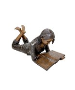 Bronze Girl Lying on Stomach Reading Book Sculpture - £2,896.82 GBP