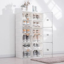 Damahome Shoe Storage Cabinet Organizer - Foldable Shoe Rack, 12 Cubbies,White - £72.95 GBP