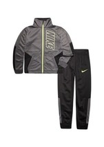 Nike Boys 2pc Color Block Tricot Track Suit Set Jacket Pants Black Gray Sz 4 NEW - £21.58 GBP