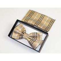 Men Bow Tie Hankie Set Formal Event For Tuxedo or Business Suit #BT27 Beige image 5