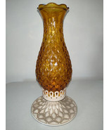 Rare! Vintage Diamond Quilted Amber Candlestick Holder - $69.30
