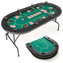 72 x 36 x 30.5 Inch Foldable Poker Table with 8 Cup Holders-Green - Colo... - £178.85 GBP