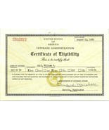 1956 US Veteran&#39;s Administration Certificate of Eligibility Certificate ... - $25.56 CAD