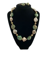 Vintage Faux Turquoise Gold Colored Splatter Painted Beaded Necklace Ear... - £14.74 GBP