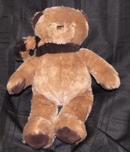 NAP Brookstone Brown &amp; Tan Fluffy Stuffed Teddy Bear w Striped Scarf 15&quot; EUC - £23.87 GBP