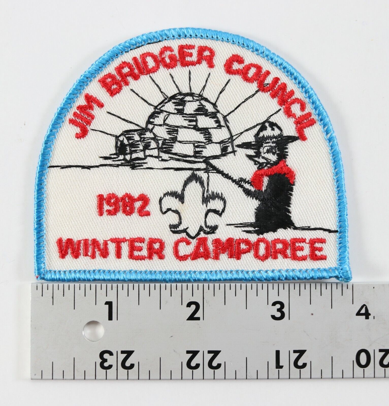 Vintage 1982 Winter Camporee Jim Bridger Council Blue Boy Scouts BSA Camp Patch Item image 4