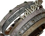 Good Works BELIEVE Studded Leather Bracelet Multi Straps Rhinestones Goo... - $21.78