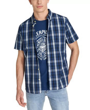 Caterpillar Men&#39;s Foundation Short-Sleeve Plaid Shirt in Cobalt Blue-Small - $24.97