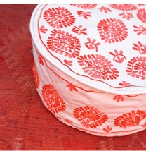 Customize Embroidered Orange Cotton floor pouf , Stuffed Ottoman Moroccan floor  - £120.69 GBP