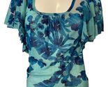 Karen Kane Women's Sheer Flutter Sleeve Blouse Teal Medium - $18.04