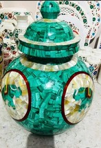 15&#39;&#39; Marble Flower Vase pot matka with lid inlay green malachite mop hom... - $2,813.67