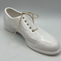 White Ceramic Mens Wingtip Oxford Dress Shoe Planter 10&quot; Sculpture Succulent - $21.49