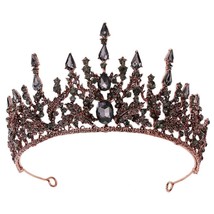  Women Headdress Black Crystal Crown Shiny Handmade Rhinestone Tiara Bridal Wedd - £20.36 GBP