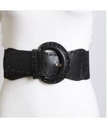 Distressed Wide Stitch Elastic Belt Western Boho Chic Style Black - $363.21 MXN