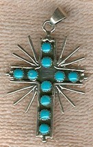 Starburst 10 Turquoise cabochons Sterling Silver Cross - $45.00