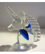 Unicorn Art Glass Paperweight blue accent inside - $13.92