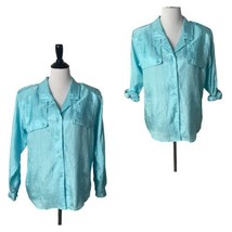 Diane von Furstenberg Button Up Blouse Vintage Blue Roll Sleeves Women Size 12 P - £16.42 GBP