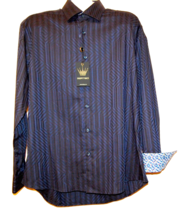 Bertigo Navy Geometric Cotton Stylish Men&#39;s Dress Shirt Size XL - $92.95